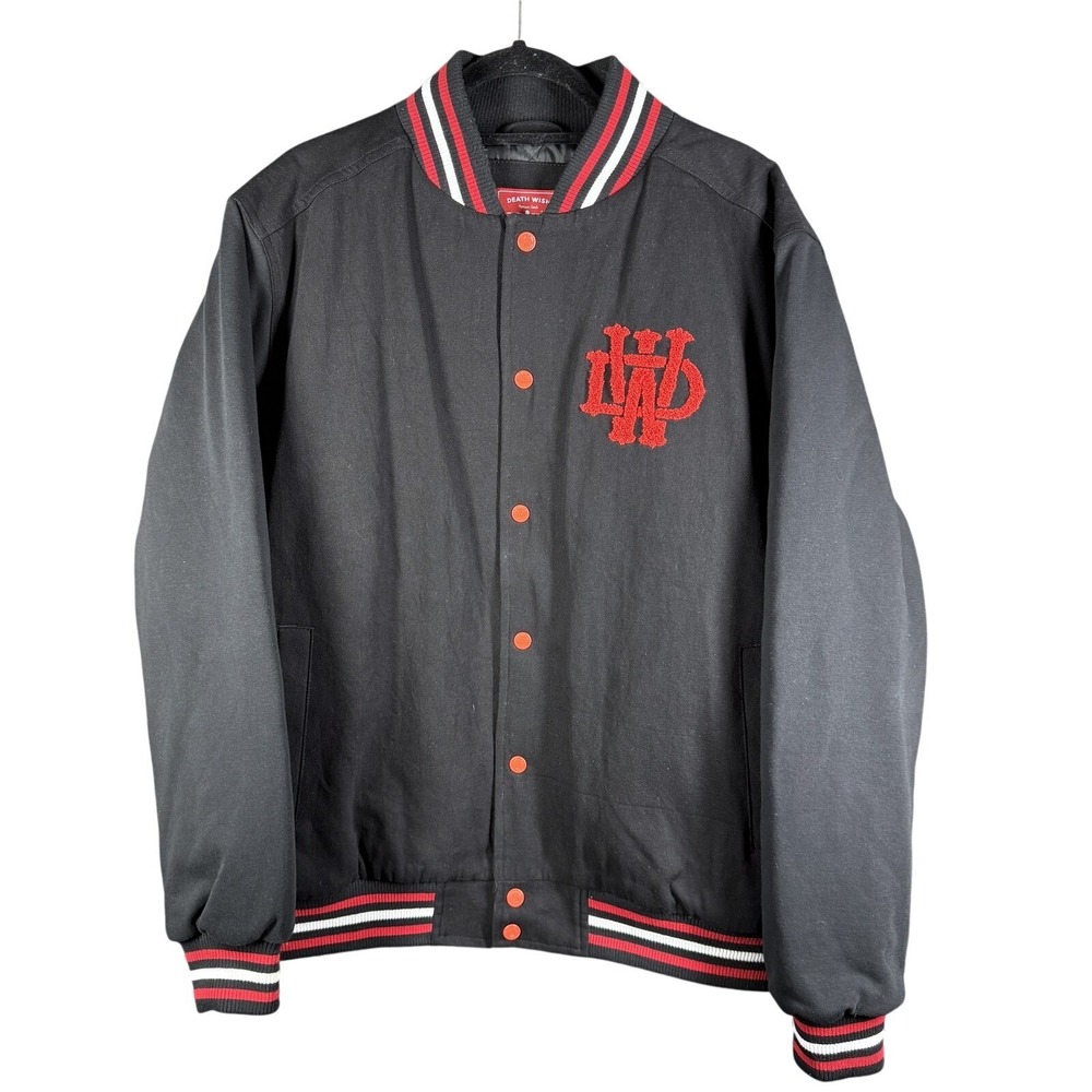 Death Wish Coffee Co Varsity Jacket Mens Black Red Skull Crossbones‎ Quilted